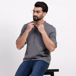 Grey Airy Linen Short Kurtas for Men