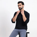 Black Airy Linen Short Kurtas for Men