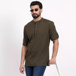 Olive Airy Linen Short Kurtas for Men